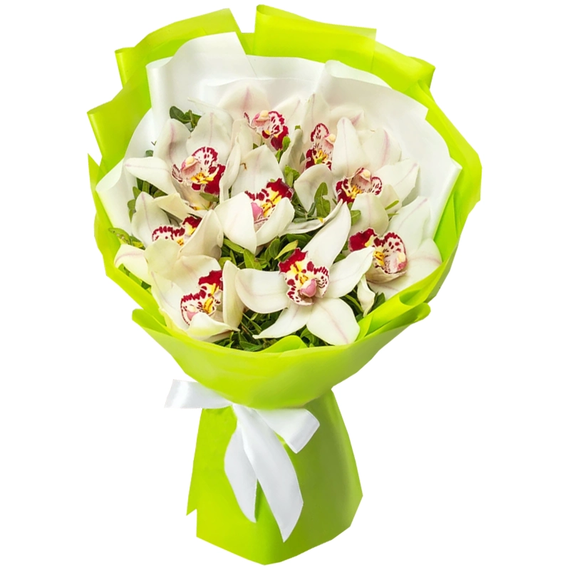 Букет из 9 белых орхидей